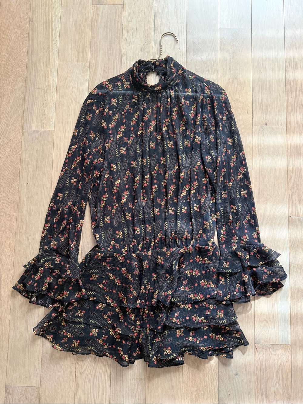 Zara Black Mini Dress with Red & Pink Floral Print
